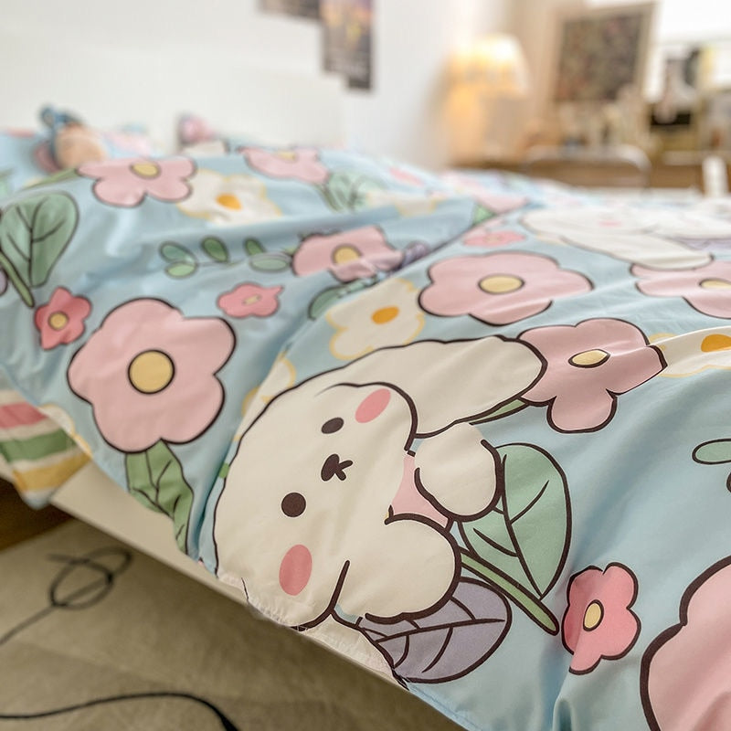 Funda nórdica con diseño de conejito de flores