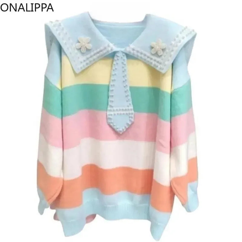 Pastel Rainbow Striped Sailor Sweater