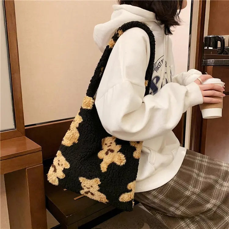 Bonita bolsa de mano con estampado de osito de peluche