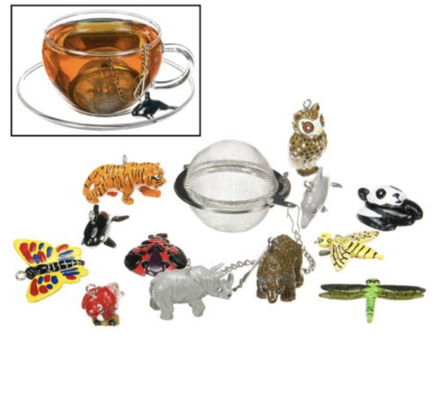 Infusor de té en forma de bola de malla Banff con adornos de animales surtidos