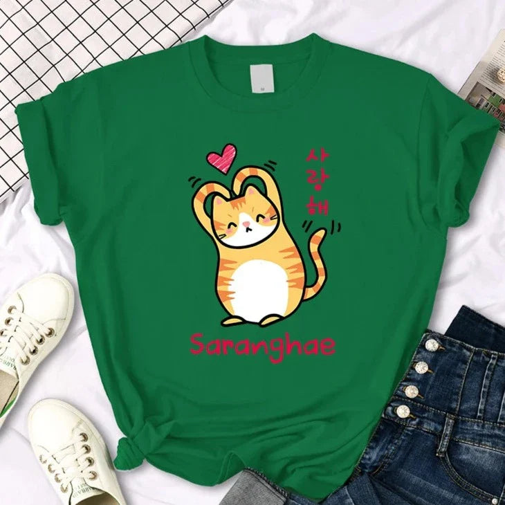 Saranghae Cat Tee – Kawaii Love Shirt