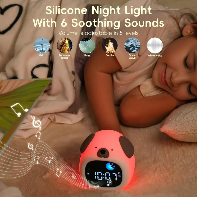 Reloj despertador con luz nocturna y bonito cachorro