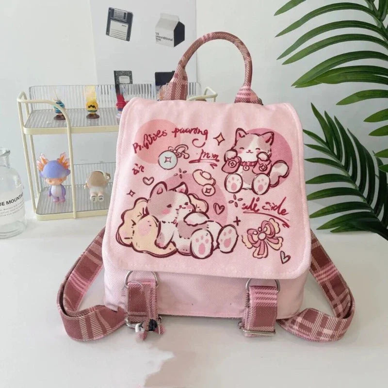 Mochila rosa con diseño de gato kawaii