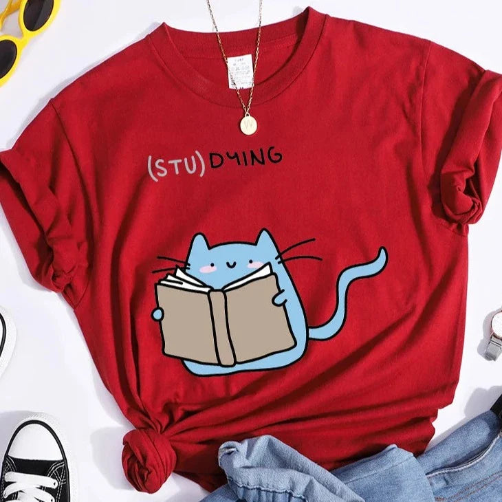 “(STU)DYING” Cat Graphic T-Shirt