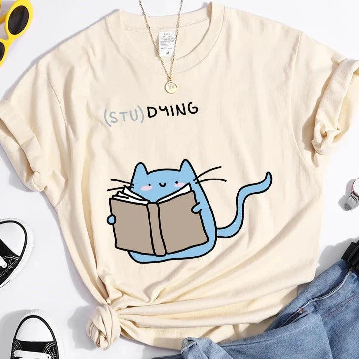 “(STU)DYING” Cat Graphic T-Shirt