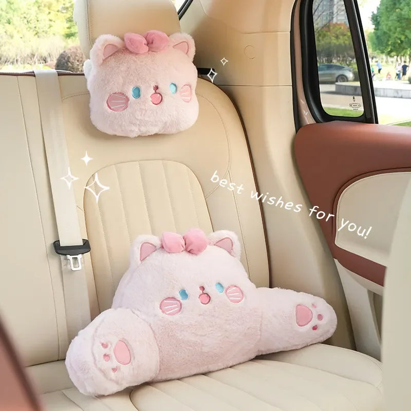 Accesorios para asiento de coche con forma de gato de peluche rosa