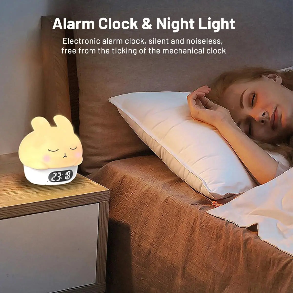 Reloj despertador con luz nocturna de conejito