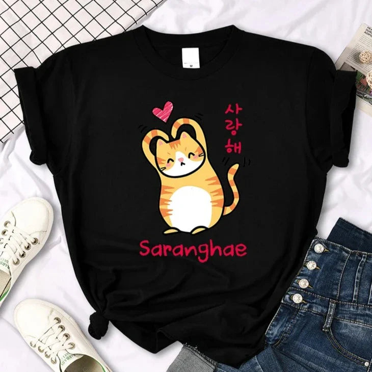 Saranghae Cat Tee – Kawaii Love Shirt
