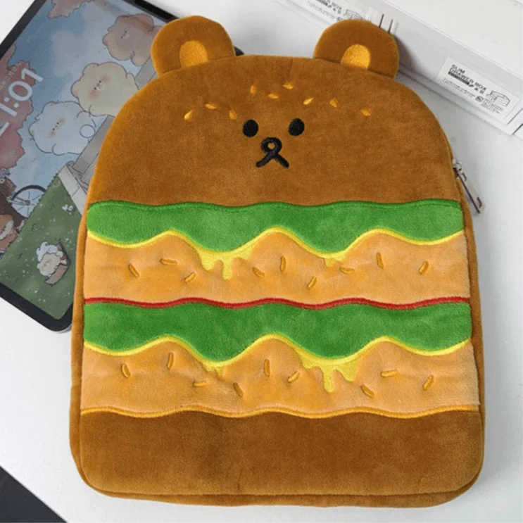 Funda para tableta con diseño de oso hamburguesa kawaii