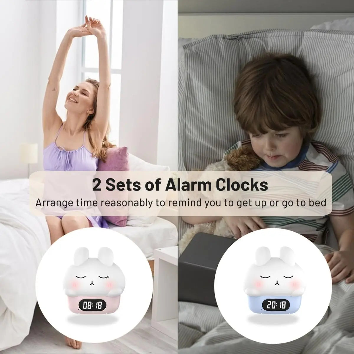 Reloj despertador con luz nocturna de conejito