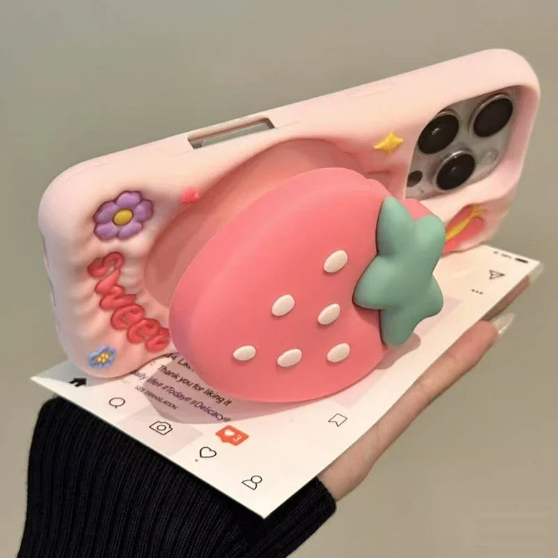 Funda para iPhone con diseño de mariposa y fresa dulce