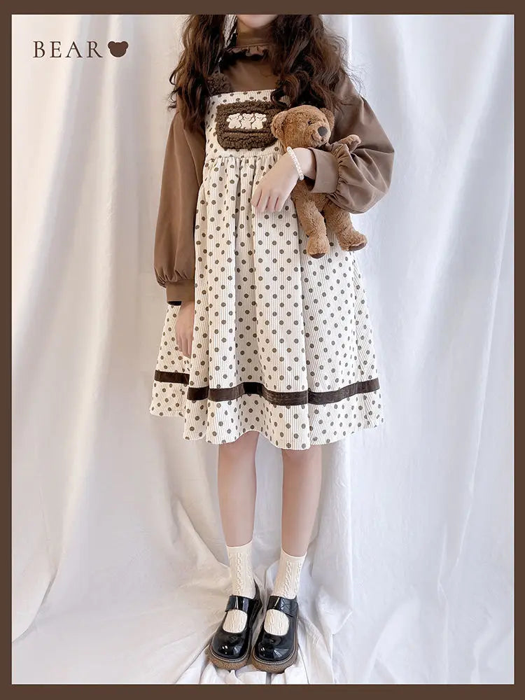 Vestido de pana con mono de osito de peluche