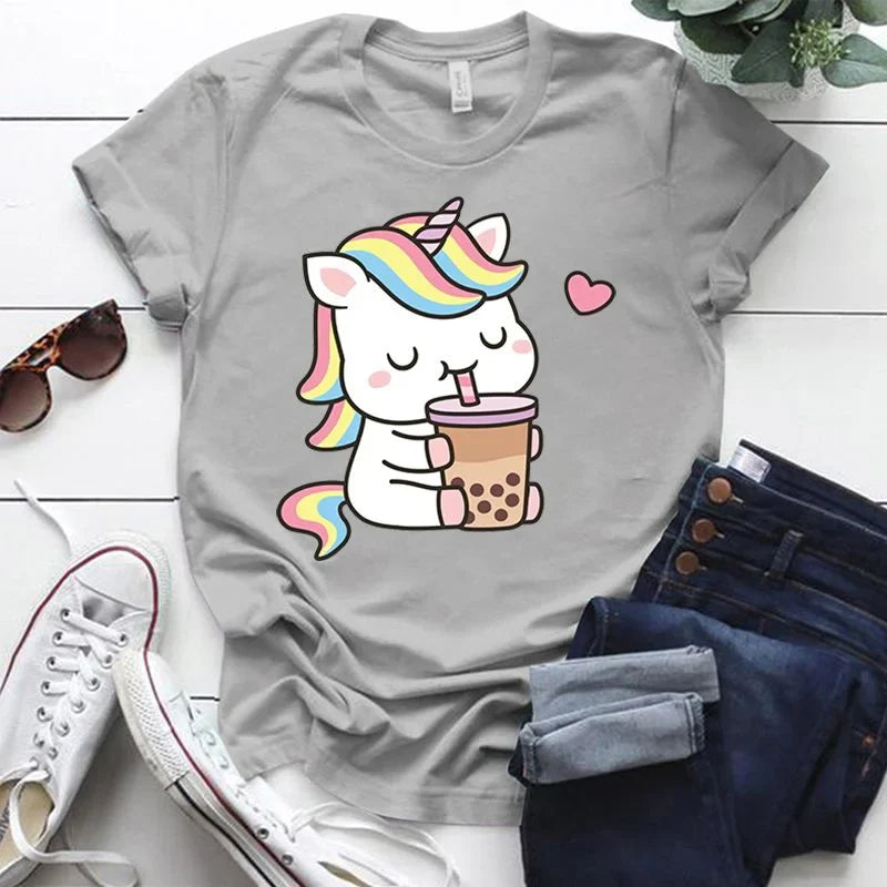 Camiseta de unicornio con té Boba