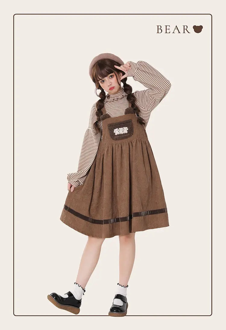 Vestido de pana con mono de osito de peluche
