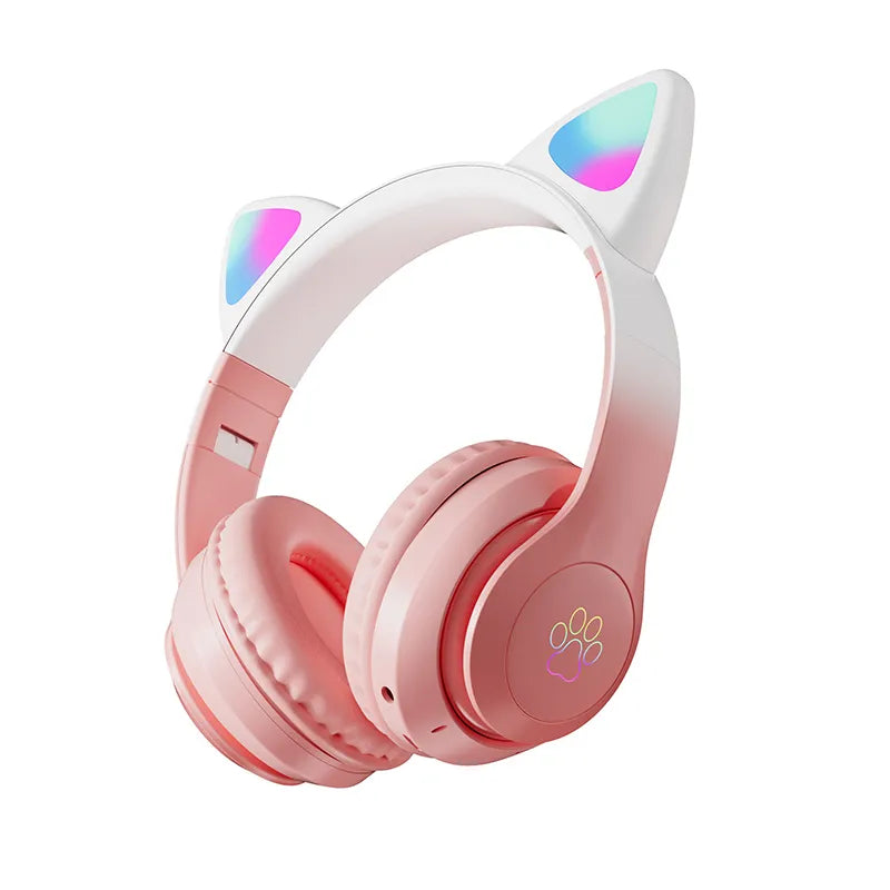 Auriculares para juegos con orejas de gato y luces LED