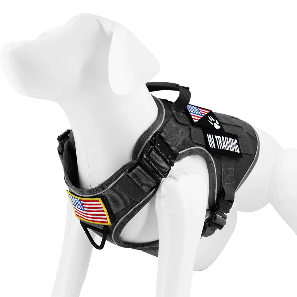Arnés para perros con 4 hebillas de metal, reflectante, táctico, militar, para entrenamiento de mascotas, chaleco para caminar, arneses sólidos con asa para perros grandes.