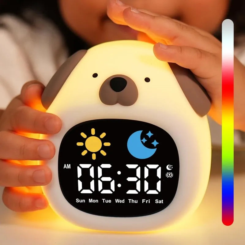 Reloj despertador con luz nocturna y bonito cachorro