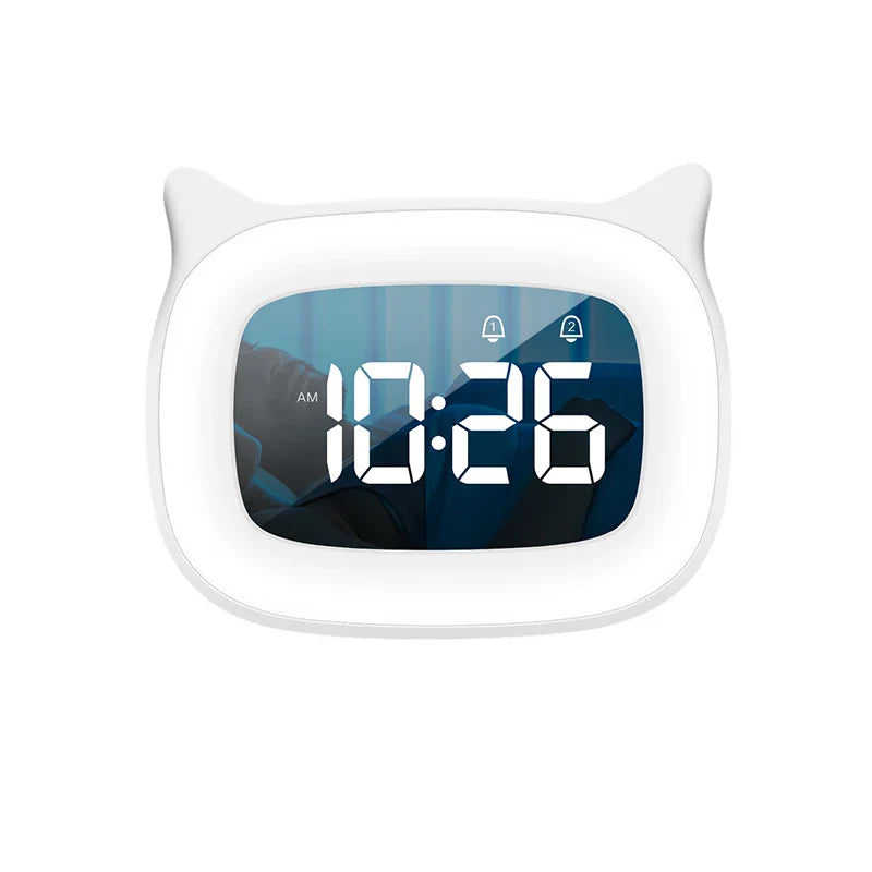Reloj despertador digital con bonito gato