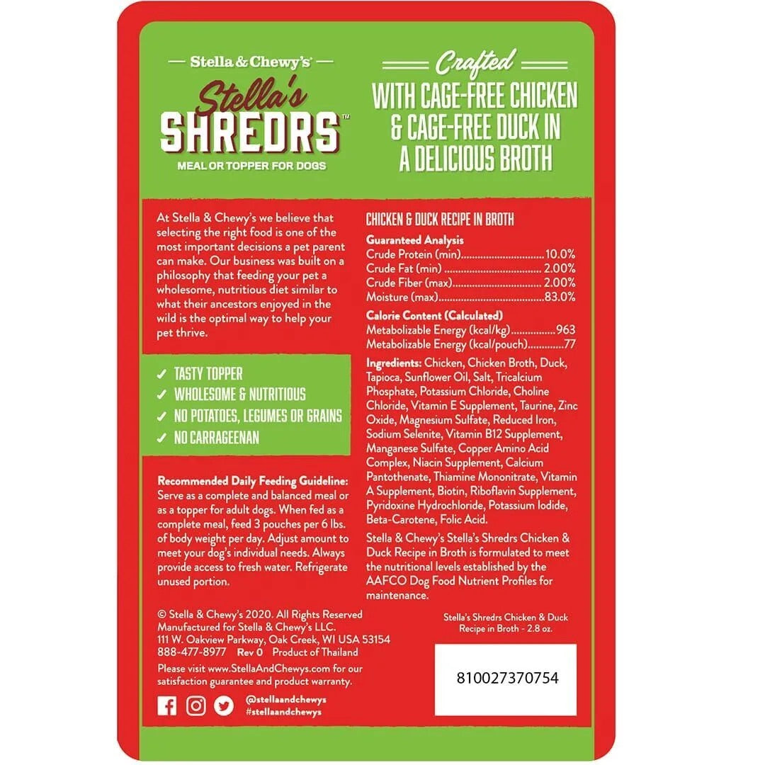 Alimento para perros Shredrs de pollo y pato de Stella & Chewy (2.8 oz)