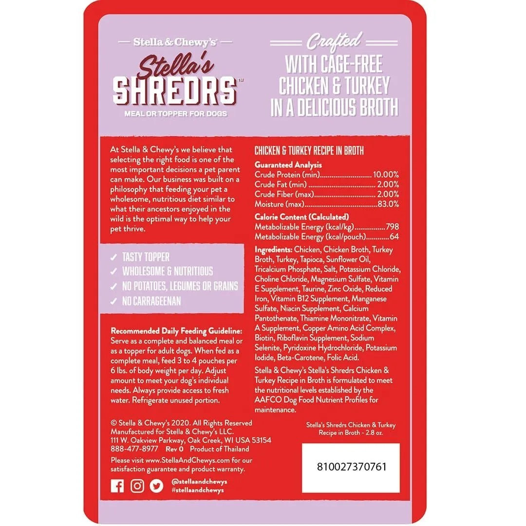 Alimento para perros Stella & Chewy's Shredrs pollo y pavo (2.8 oz)