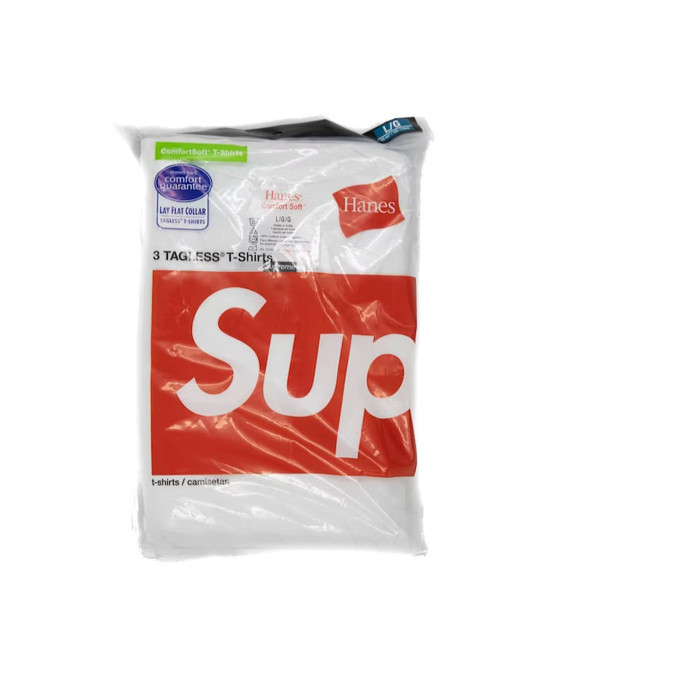 Camisetas sin etiqueta Supreme Hanes (paquete de 3) blancas