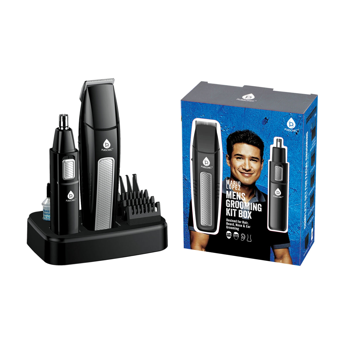Kit de cuidado personal Mario Lopez para hombres, diseñado para el cuidado del cabello, la barba, la nariz y las orejas, 10 piezas