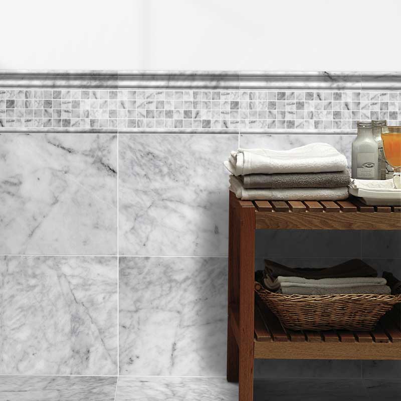 Cararra Honed 12"x12" Marble 1"x1"Mosaic Tile