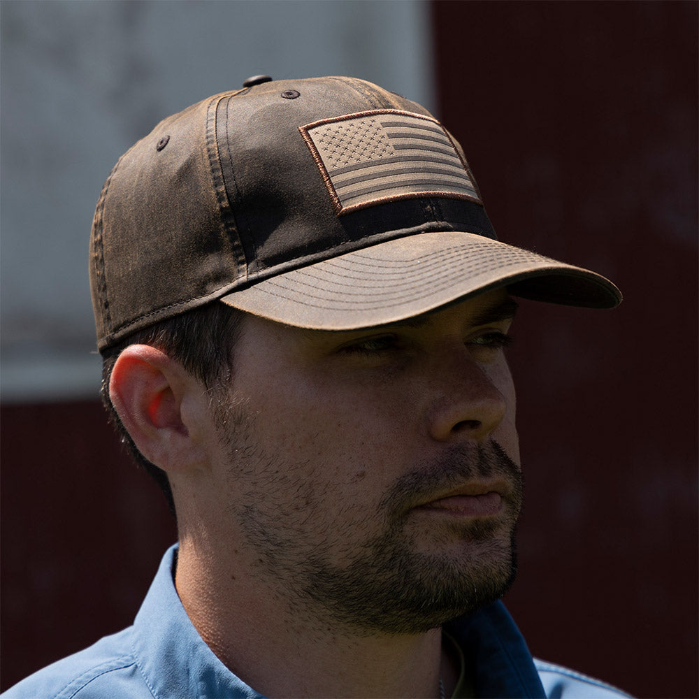Gorra de papá de tela encerada con bandera estadounidense
