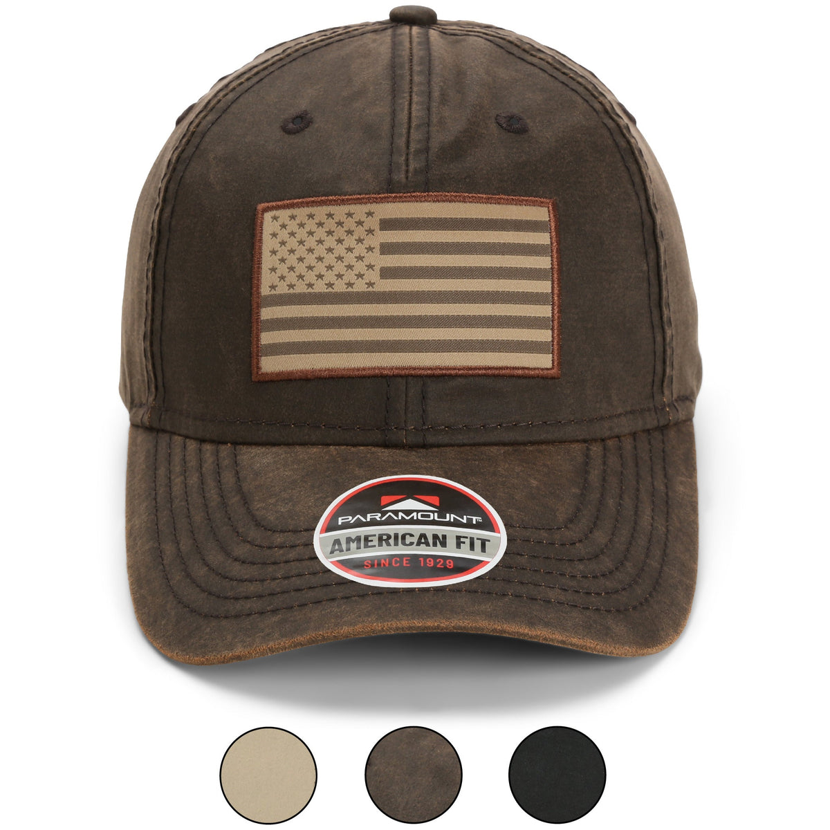 Gorra de papá de tela encerada con bandera estadounidense