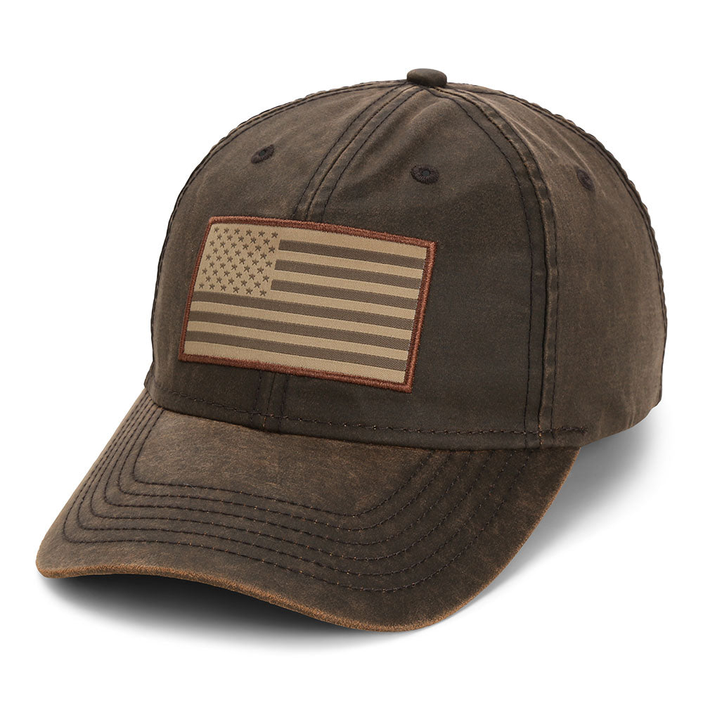 Gorra de papá de tela encerada con bandera estadounidense
