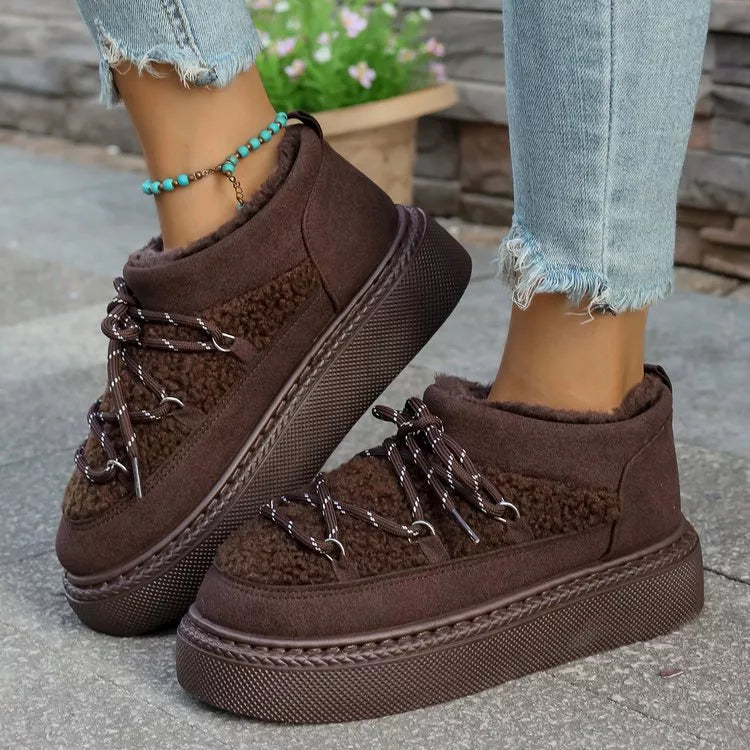 Botas de invierno de plataforma con cordones y forro afelpado acogedor