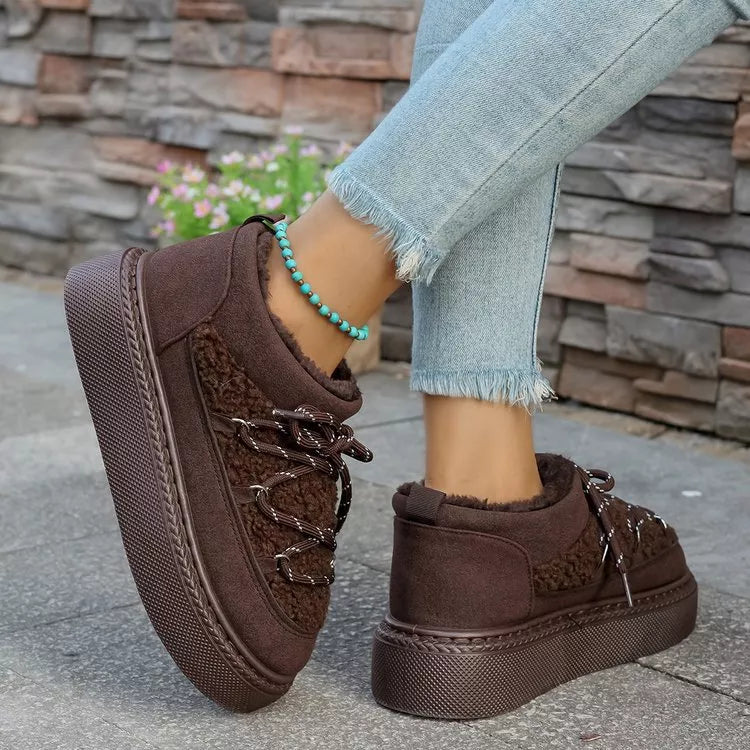 Botas de invierno de plataforma con cordones y forro afelpado acogedor