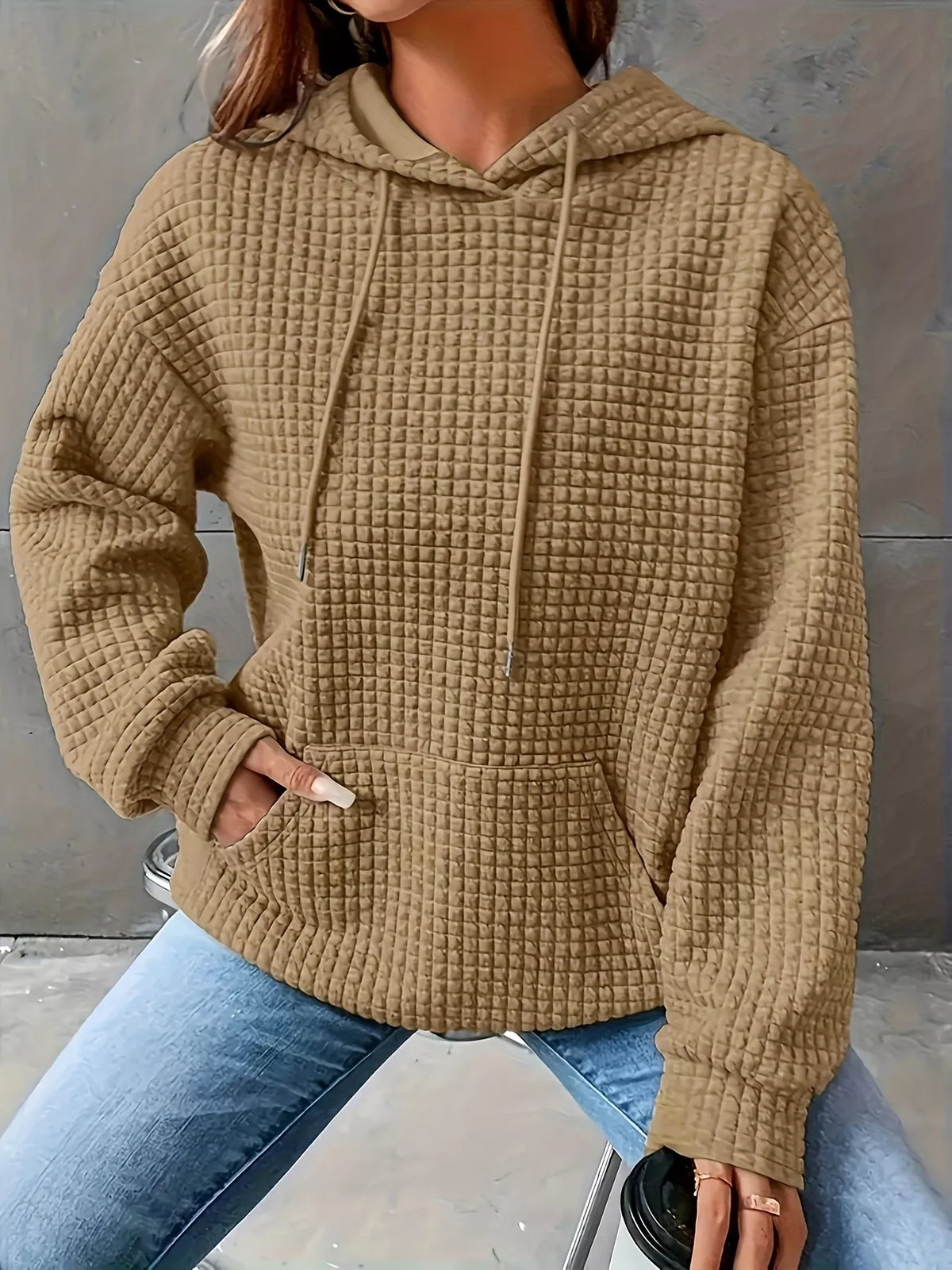 Sudadera con capucha de punto texturizado y cordón