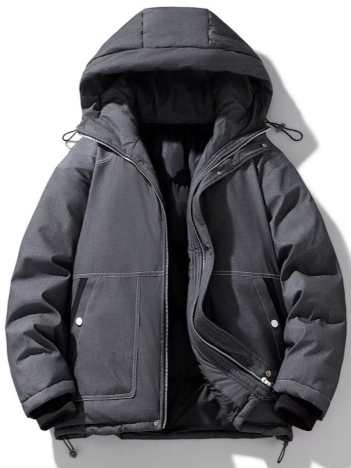 Chaqueta de plumas acolchada cálida con capucha de talla grande para hombre
