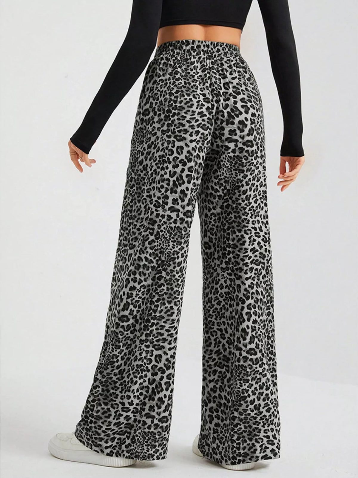 Pantalones de pata ancha con estampado de leopardo de talla grande