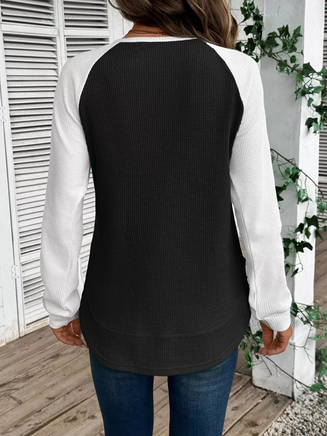 Camiseta de punto gofre con manga raglán