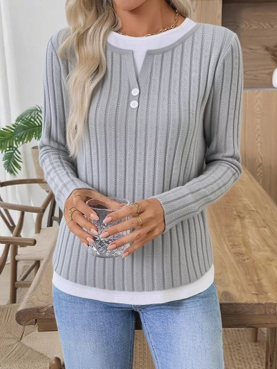 Camiseta Henley de manga larga de punto acanalado