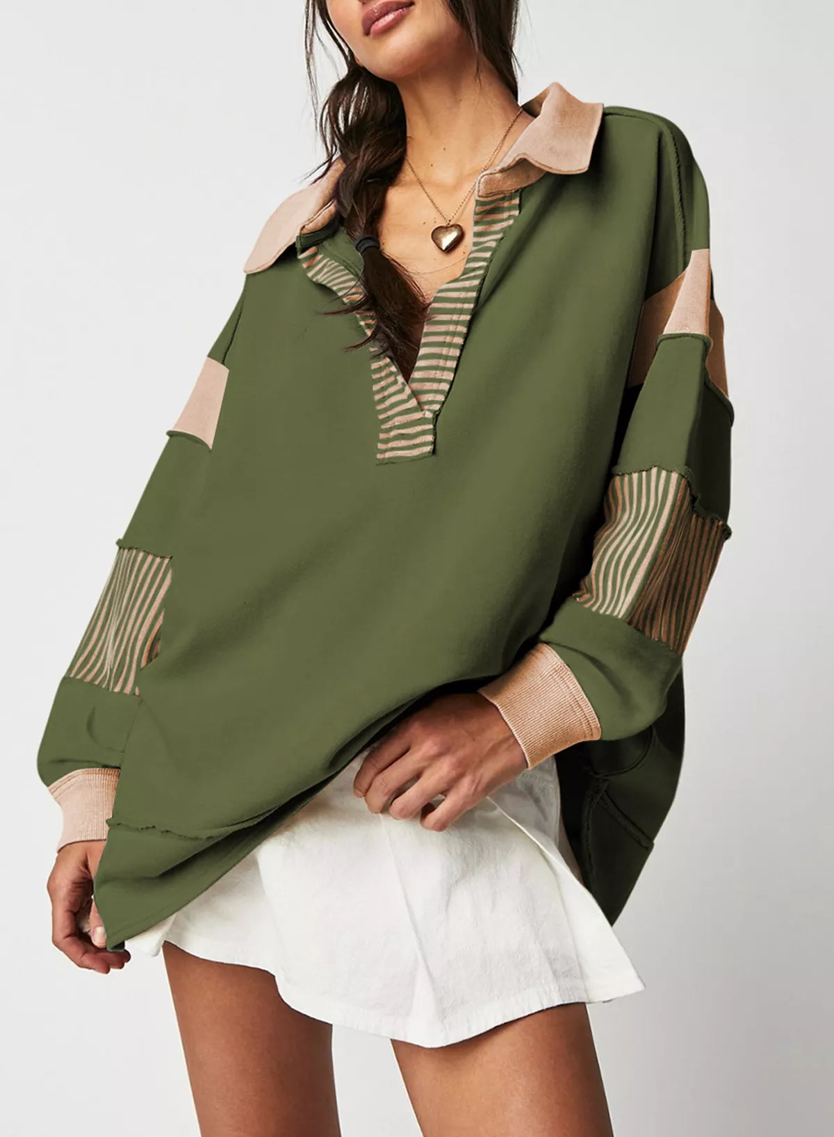 Sudadera con cuello Johnny, bloques de color y rayas