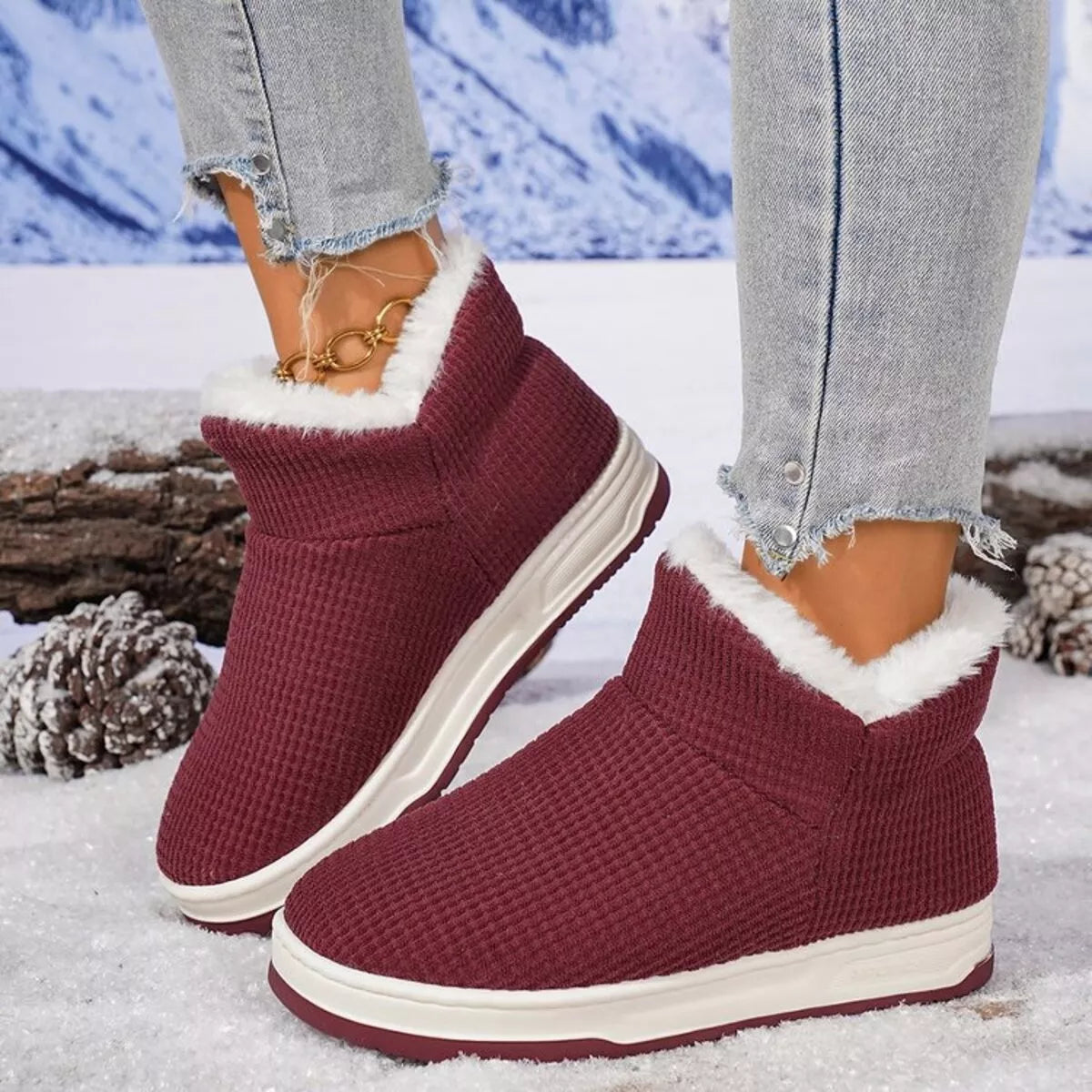 Botines de punto acogedores con forro de felpa