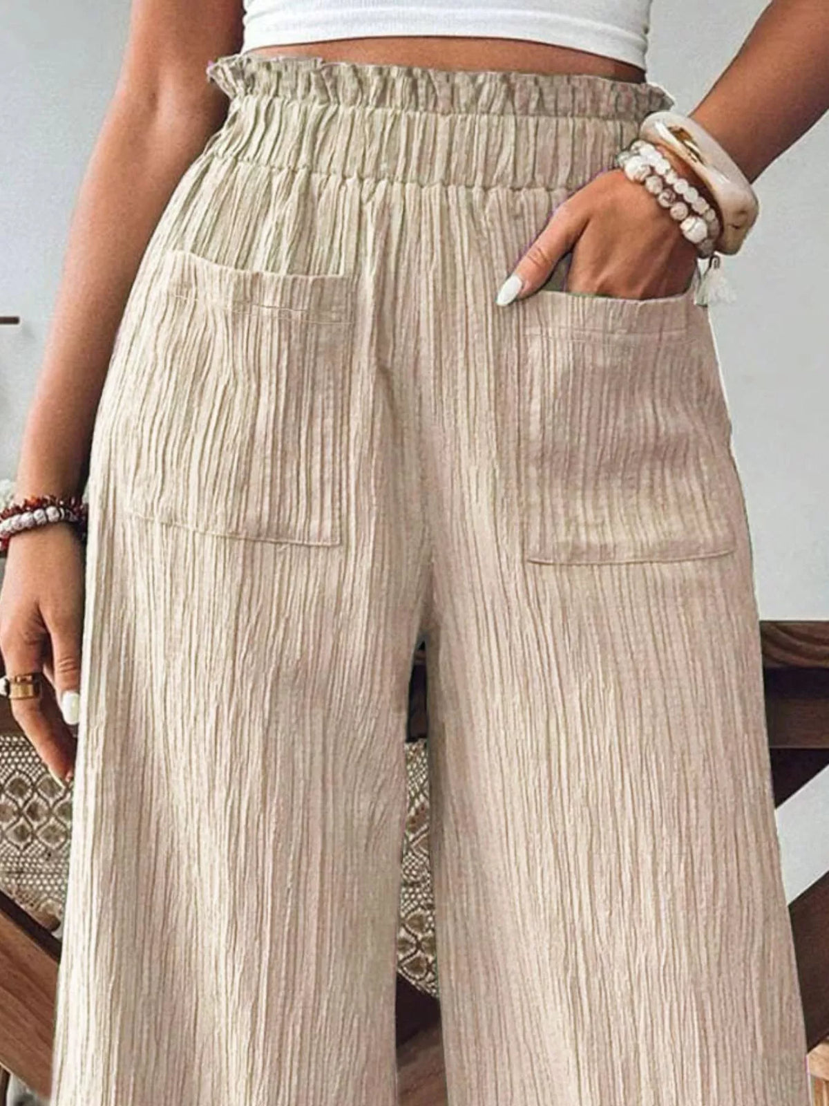 Pantalones Anchos de Tiro Alto