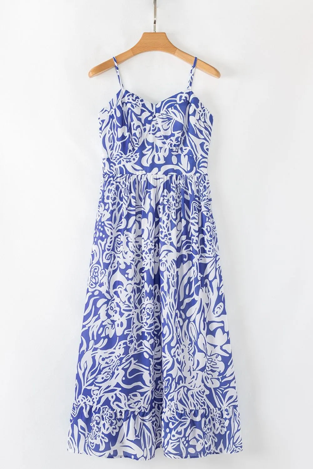Vestido de cintura alta con tirantes finos y estampado floral