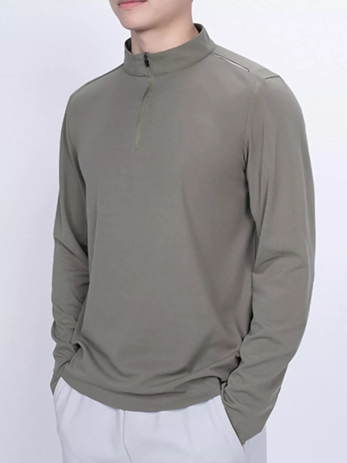 Camiseta de manga larga con cremallera de un cuarto para hombre de talla grande