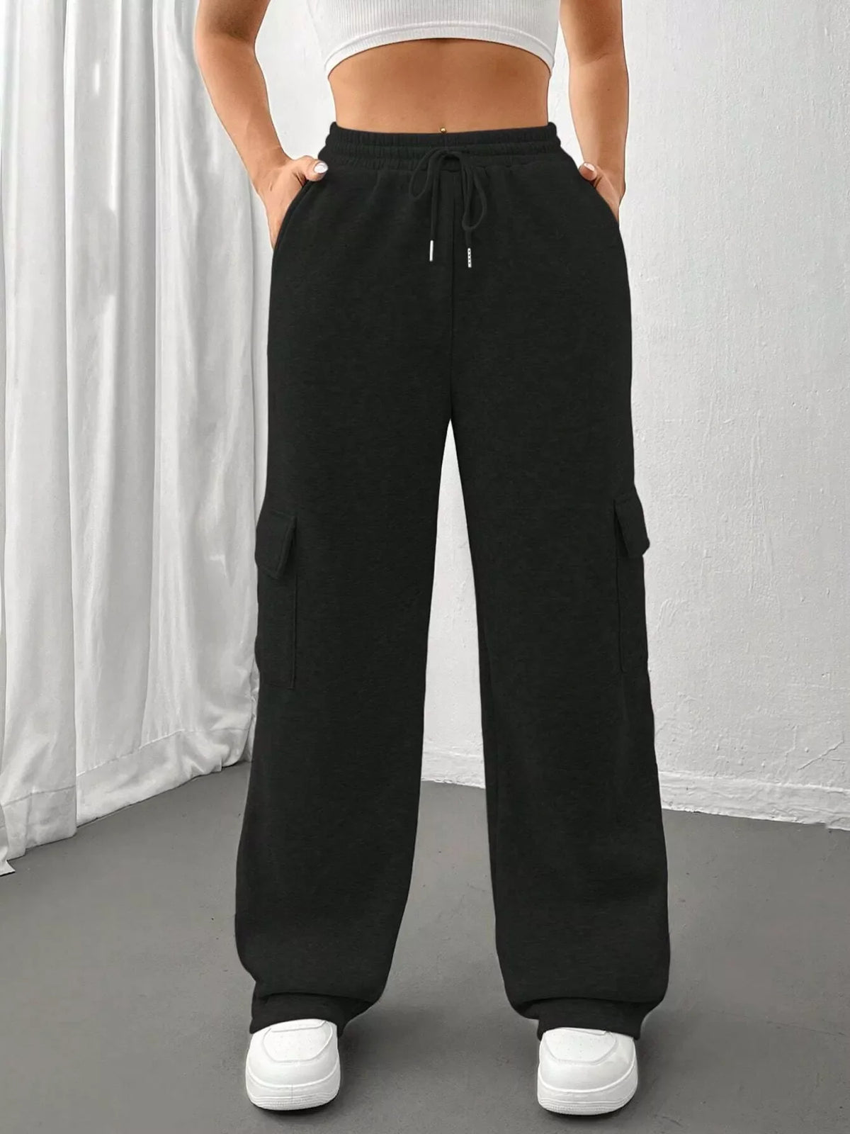 Pantalones de corte holgado con cintura con cordón