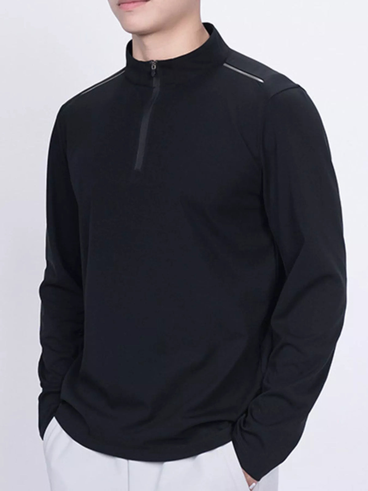Camiseta de manga larga con cremallera de un cuarto para hombre de talla grande