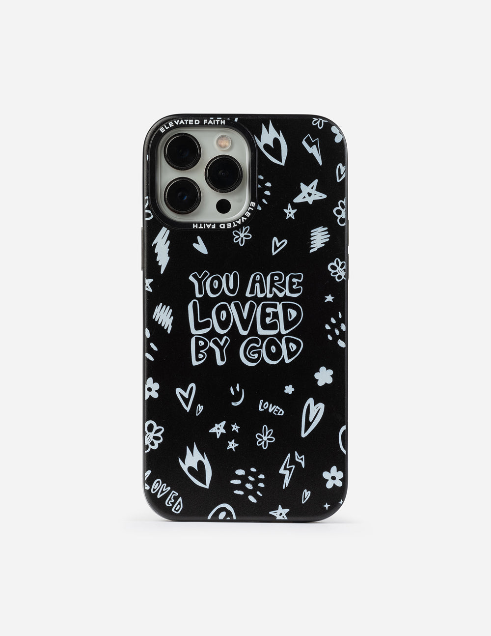 Funda para teléfono negra "Eres amado por Dios" 