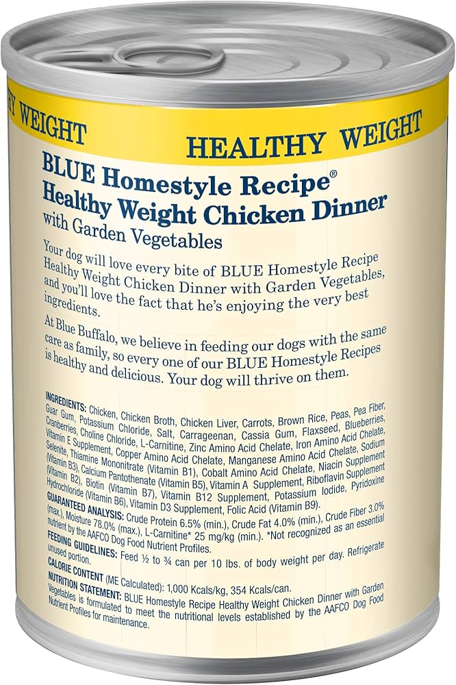 Blue Buffalo Peso Saludable Casero Adulto Pollo y Vegetales de Jardín (12.5 oz)