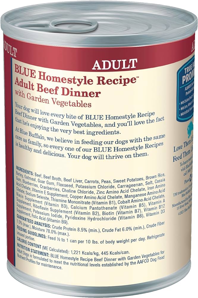 Blue Buffalo Receta Casera Cena de Res para Adultos con Vegetales de la Huerta (12.5oz)