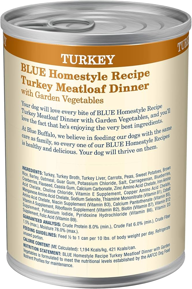 Blue Buffalo Receta Casera – Cena de Pastel de Carne de Pavo para Adultos (12.5oz)