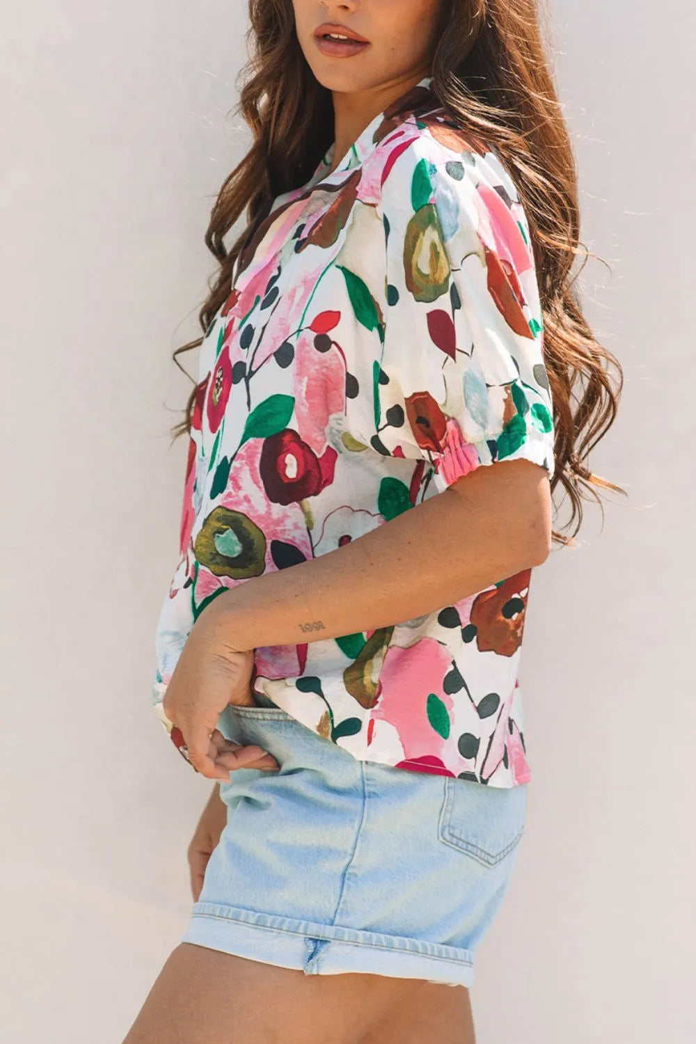 Floral Print Short Sleeve Blouse