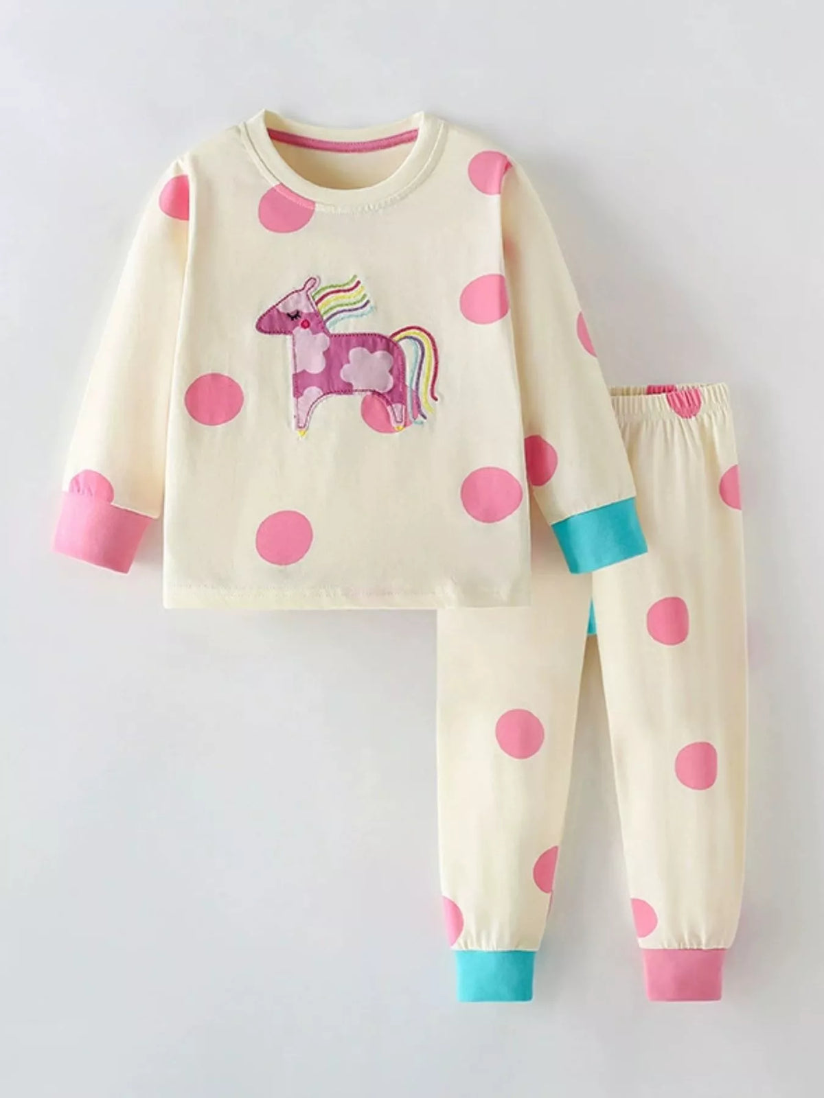 Conjunto de pijama de camiseta y pantalón de unicornio con lunares para niños